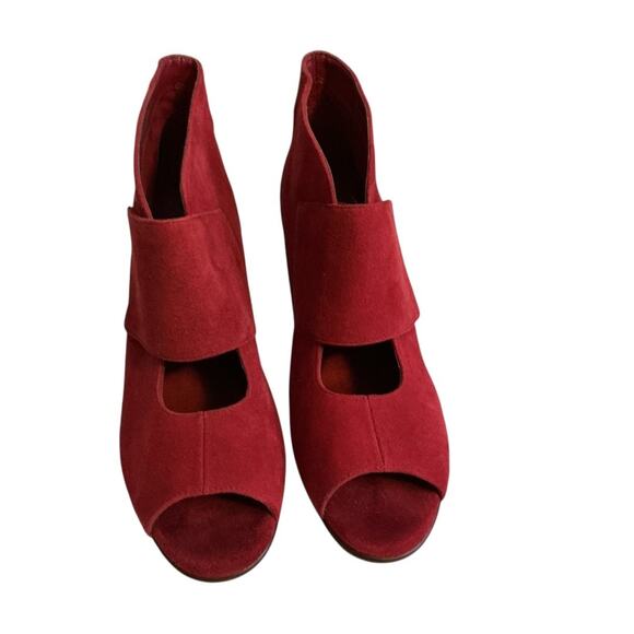 Aerosoles Boots Womens 9.5 M Sound Wave Wedge Ankle Booties Red Leather Peep Toe - Picture 5 of 14